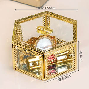 صندوق مجوهرات فاخر من الزجاج والأكريليك، منظم للأساور والقلائد والخواتم، صندوق تخزين مجوهرات جديد ذهبي معدني - Product Image 5