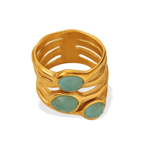 Anillo de piedra natural verde menta, diseño exclusivo, chapado en oro de 18k, acero inoxidable, antideslustre, elegante, para uso diario, para mujer. - Product Image 3