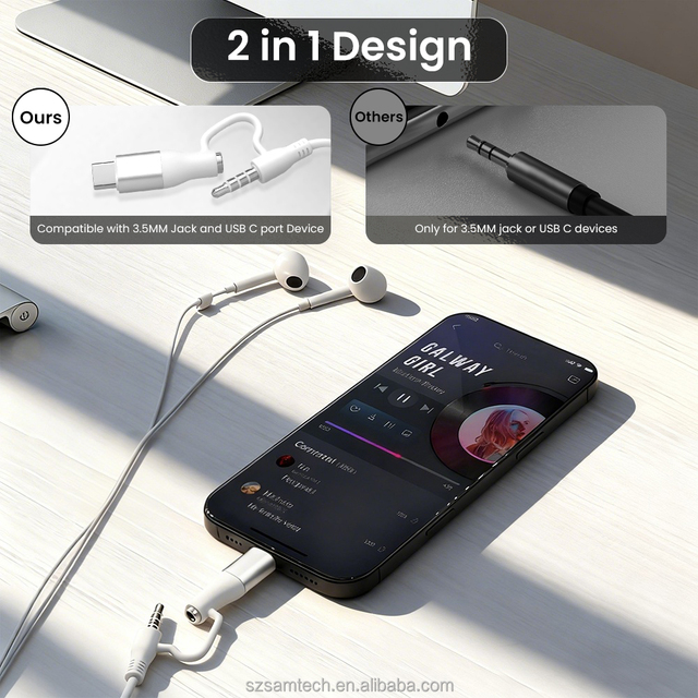2 1 Wired Headphones 3.5mm Jack USB C Connector Ear Buds Built-in Remote Control Music Phone Calls Volume Active Noise