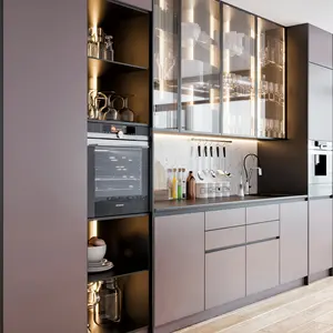 Высококачественные стеклянные дизайнерские современные кухонные шкафы