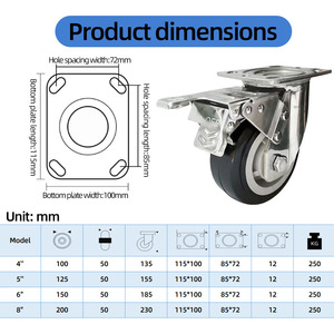 4 5 6 8 inch bánh và bánh xe công nghiệp Castor bánh xe nặng PU Caster với Top phanh lenkrollen LOCH - Product Image 2