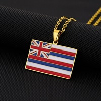 Collier pendentif drapeau de l'État de Hawaï en acier inoxydable plaqué or, collier chaîne drapeau des États-Unis en émail coloré, bijoux patriotiques