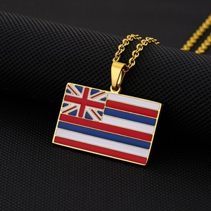 Collier pendentif drapeau de l'État de Hawaï en acier inoxydable plaqué or, collier chaîne drapeau des États-Unis en émail coloré, bijoux patriotiques - Product Image 5