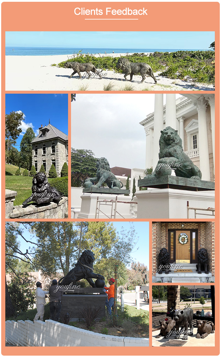 Outdoor Garden Decor Sculpture Life Size Brass Bronze Sitting Lion Statues for Sale