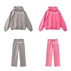 Customized Washed Vintage American Style Loose Fit Heavyweight Street Warm Sweatpants Hoodie Set Hoodie Sweatshirt - Product Image 1