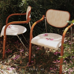 ZHUO SE Vintage Style Solid Wood Dining Chair With Backrest Sunset Orange Adult Use - Product Image 2