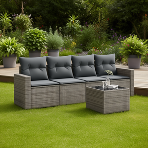 Conjunto de Sofá de Jardín Gris de Ratán para 4 Personas, Muebles de Exterior Resistentes a la Intemperie, Diseño Contemporáneo - Product Image 2