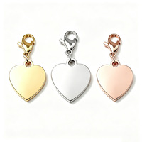Pendentif en forme de cœur en acier inoxydable poli miroir, gravable, avec fermoir mousqueton, pour vente en gros