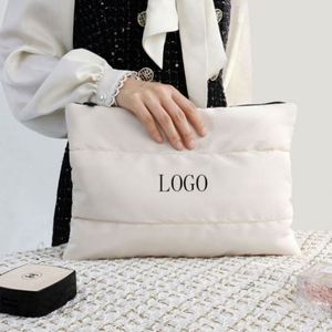 Winter Custom Logo Down Cotton Nylon Soft Light Weight Puffer Puffy Fluffy Quilted Makeup Cosmetic Bag Travel Make up Pouch - Product Image 3