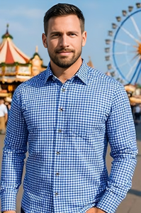 Chemise décontractée bavaroise bleue pour homme, en coton doux anti-boulochage, pour l'automne, du S au 4XL - Product Image 4