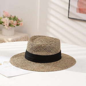 Haute qualité unisexe personnalisé mode été soleil plage chapeau herbe naturelle à la main chapeau de paille jonc de mer Fedora chapeau pour hommes femmes - Product Image 6