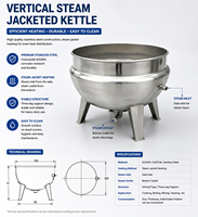 Ketel Berjaket Kapasitas Besar Vertikal dari Baja Tahan Karat untuk Pasta Kari, Berbahan Bakar Gas, Bersertifikasi ASME