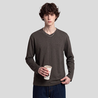 T-shirt à manches longues brodé pour homme, coupe décontractée, col double, en mélange de laine, style luxe léger, idéal pour le quotidien (OEM/ODM)