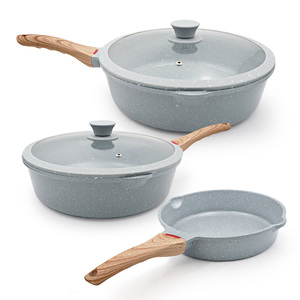 Bộ nồi chảo đá granite SANLANG có nắp kính, chảo rán bằng nhôm đúc, phủ lớp chống dính ceramic, chảo sâu lòng & chảo rán - Product Image 1