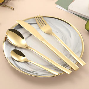 Set di <span class=keywords><strong>posate</strong></span> in acciaio inossidabile 24 pezzi in <span class=keywords><strong>oro</strong></span> reale, <span class=keywords><strong>servizio</strong></span> di nozze ecologico per 6, che include forchetta con cucchiaio da coltello - Product Image 5