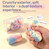 Jouet à presser croustillant en forme de macaron, style bonbon arc-en-ciel, en caoutchouc, avec effet de craquement, simulation chocolat, emballage boîte couleur