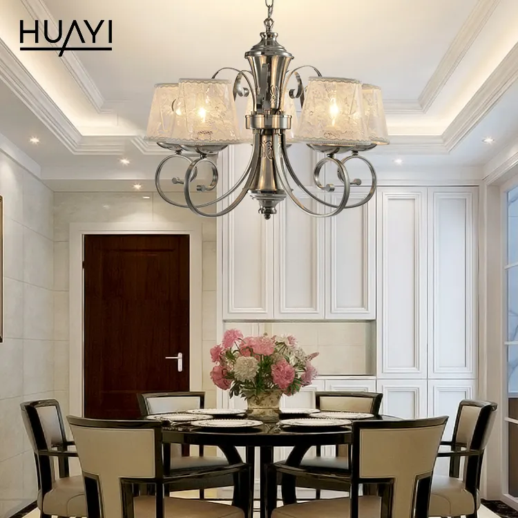 HUAYI European Style Modern Indoor Home Fancy Light Restaurant Metal Silver Hotel Room Decorative Chandelier Light