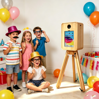 Trépied en bois vintage pour iPad, photomaton avec rotation à 360 degrés, compatible avec les appareils photo reflex numériques et les appareils photo reflex.