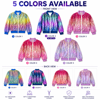 Veste bomber à paillettes pour filles, manteau scintillant pour spectacle de danse, tenue de scène pour enfants, veste zippée à paillettes pour fête