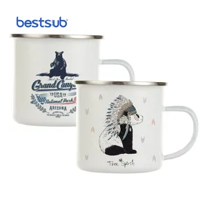 BestSub-Tazas de esmalte de foto para acampada, tazas en blanco con impresión personalizada por sublimación, 1, 12oz, venta al por mayor