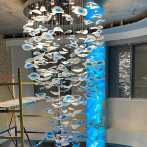 Lustre moderne grand bleu en verre <span class=keywords><strong>pour</strong></span> escalier, <span class=keywords><strong>suspension</strong></span> <span class=keywords><strong>pour</strong></span> hall d'entrée et couloir - Product Image 2