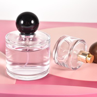 Botol semprotan parfum kaca silinder, semprotan botol parfum kaca bulat kosong 30ml 50ml 100ml dengan tutup hitam
