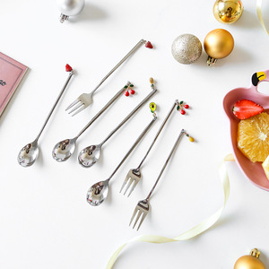 Ensemble de couverts de luxe léger en acier inoxydable 304, comprenant cuillère à fruits et fourchette à dessert mignonnes, et cuillère à café, pour la maison, idéal comme cadeau - Product Image 1