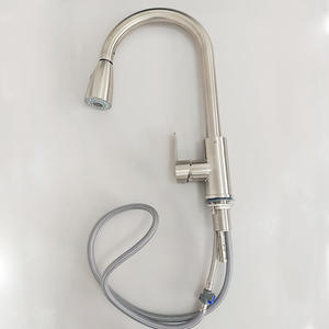 304 Stainless Steel Single-hole <b>Brushed</b> Nickel-colored Dual-function Cold and Hot Kitchen Pull-out Faucet - Product Image 4
