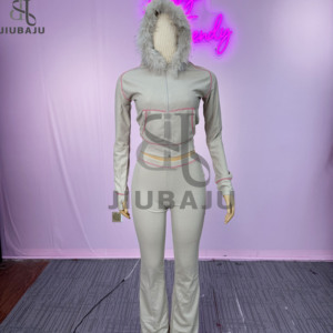 Pantaloni Waffle autunno inverno svasati due pezzi set cappotto e pantaloni con cappuccio da <span class=keywords><strong>donna</strong></span> - Product Image 4