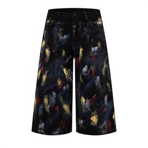 Pantalones Cortos de Mezclilla Holgados de Diseño de Alta Gama con Estampado de Grafiti y Lavado a la Piedra, Estilo Hip-Hop Moderno para Hombre - Product Image 3