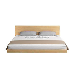 Minimalist Low <b>Platform</b> <b>Bed</b> King Size Solid Wood <b>Bed</b> <b>Frame</b> with Oak Headboard Space Saving Design for 3 Star Hotel Furniture - Product Image 1