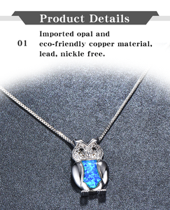 Hibou Cuivre Placage Platine Bijoux Blanc Bleu Opale Femmes tour de Cou Pendentif En Argent Collier - Product Image 4