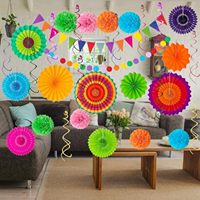 Éventails en papier multicolores vibrants à suspendre, tailles variées, pour décorations murales de fête, festivals, anniversaires, Noël, remises de diplômes