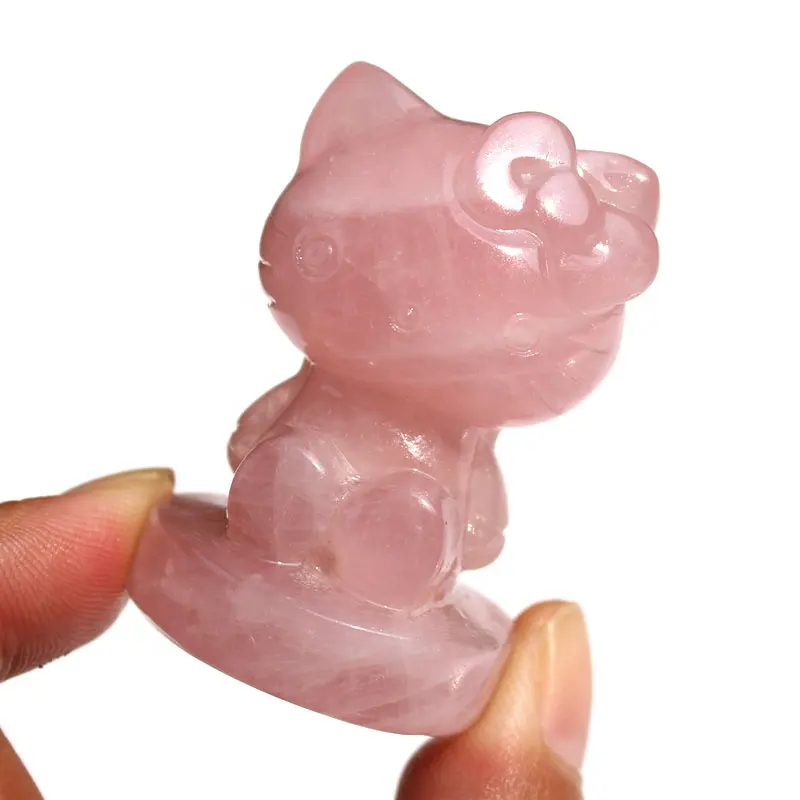 Atacado preço barato mão esculpido naturais verde aventurina rosa de cristal de quartzo hello kitty gato esculpir para decoração de casa