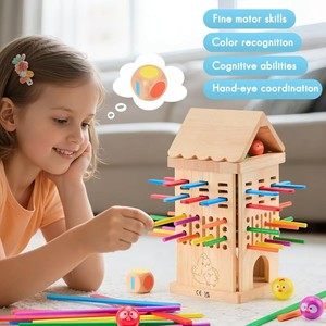 Jouet en bois 3-en-1 à tirer, pour enfants, jeu d'équilibre éducatif précoce, reconnaissance des couleurs, jeu de société interactif parent-enfant - Product Image 1