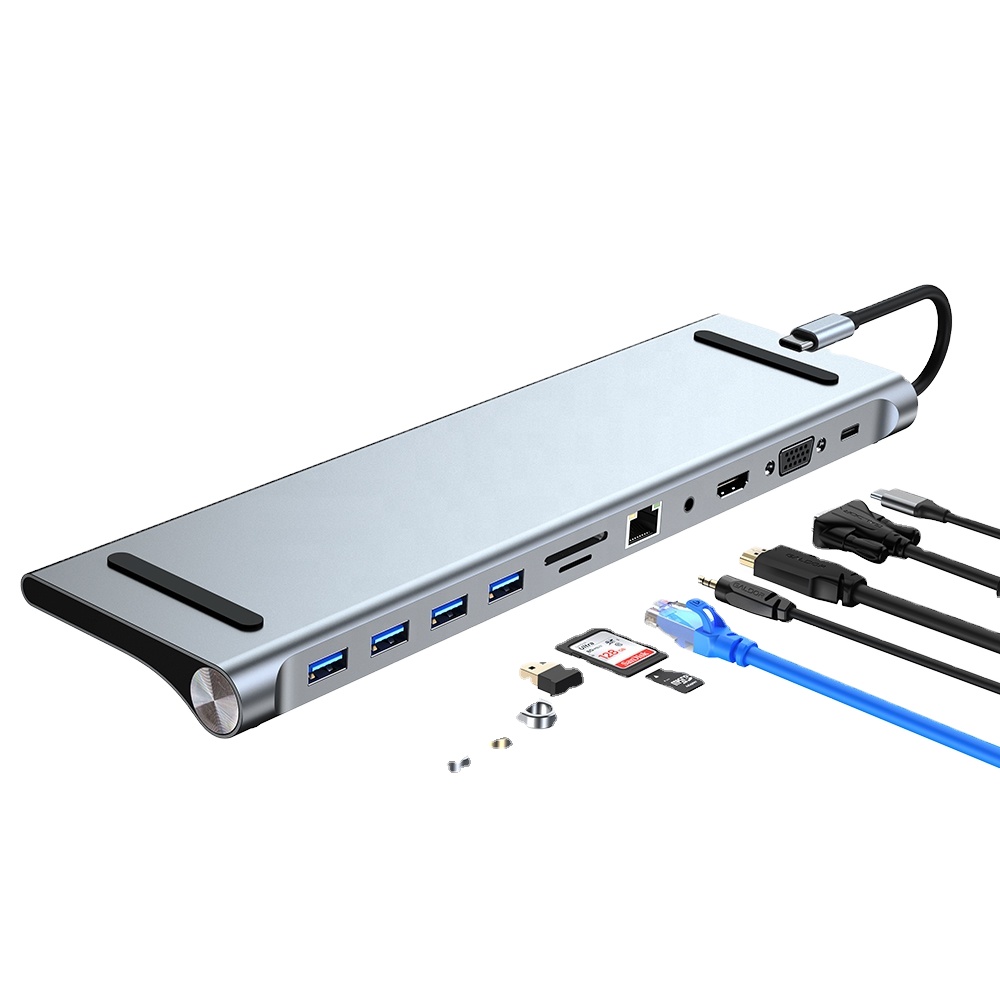 11 Ports USB C Docking With RJ45 Ethernet PD 100W HD 4K USB3.0 TF SD Card Reader VGA Multi Ports 11 in 1 Type C HUB