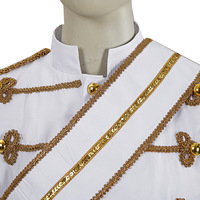 Manteau de scène gothique rétro blanc de style hussard et de tambour-major, avec épaulettes à franges dorées et col montant