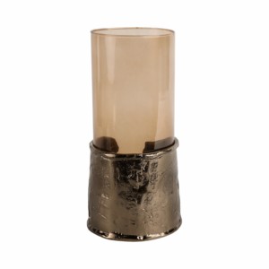 Portacandele in Vetro Ornamentale con Base in Metallo, Candelabro Contemporaneo per Candele a Colonna, Centrotavola - Product Image 5