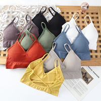 Soutien-gorge de sport côtelé sans armatures à dos croisé et col en V pour femme, avec coussinets amovibles, idéal pour le yoga, le fitness et le quotidien