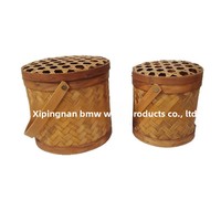 Panier de rangement alimentaire rond en bambou écologique de style chinois, emballage cadeau