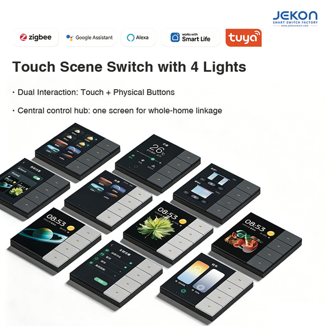 Tuya Smart Home Touch Control Panel, with 4 Buttons, Touchscreen Display & Whole Home Linkage Function