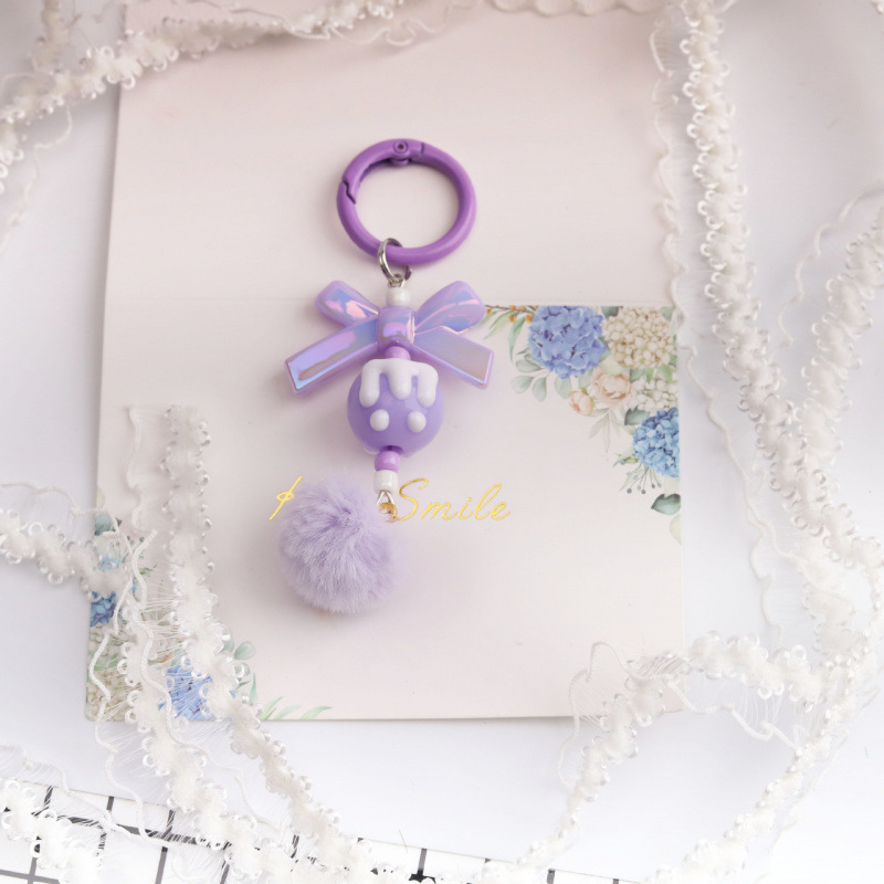 Porte-clés pompon M-bead sans clous - Violet
