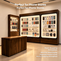 Vitrine murale de luxe en bois pour accessoires de téléphone avec éclairage LED, présentoir pour magasin de téléphonie mobile, présentoir de coques de téléphone de marque