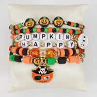 Set de Pulseras de Cuentas de Halloween, Pulseras de Varias Capas con Dijes de Calabaza, Fantasma y Araña, Set de Joyería de Moda