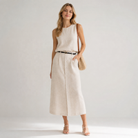 Top sans manches en lin et viscose mélangés à col rond pour femme - Ensemble robe mi-longue nouveau style été - Fabrication sur mesure en usine