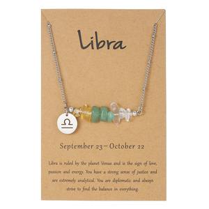 Acero inoxidable símbolo del zodiaco piedra Natural horóscopo encantos collar astrología curación piedra preciosa cristal tarjeta Collar para mujer - Product Image 2