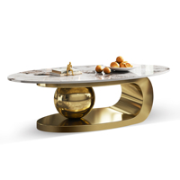[Stock US] Table basse ovale moderne et exquise en marbre de 49 pouces avec base en métal doré abstrait, expédition depuis les États-Unis, MOQ 1 unité