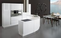 2019 Hangzhou Vermont Villa maison blanc L forme île moderne MDF bois plat incurvé armoires de cuisine