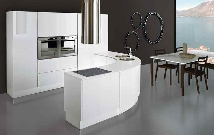 2019 Hangzhou Vermont Villa House White L Shape Island Modern MDF Wood Flat Curved Kitchen Cabinet