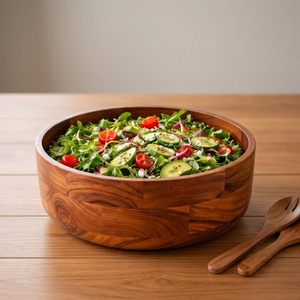 <b>Large</b> Acacia Wood Salad <b>Bowl</b> | Solid Wood Handcrafted BPA Free Uncoated Dining <b>Serving</b> <b>Bowl</b> with Spoon & Fork - Product Image 6